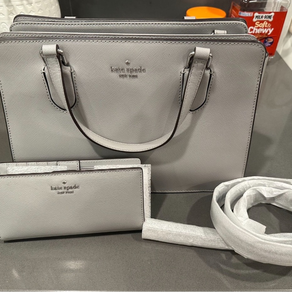Kate Spade Light Gray Satchel and Wallet Set